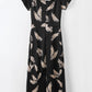 Black Pattern Print Off Shoulder Slit Bodycon Midi Dress