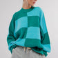 Green Checkered Side Slits Drop Shoulder Oversized Sweater