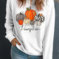 Beige Rhinestone Pumpkin Graphic Crewneck Thanksgiving Sweatshirt