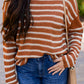 Brown Stripe Drop Shoulder Casual Sweater