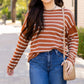 Brown Stripe Drop Shoulder Casual Sweater