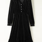 Black Velvet Buttoned Puff Sleeve V Neck Split Midi Dress