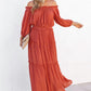 Orange Off Shoulder Balloon Sleeve Cutout Ruffled Maxi Dress