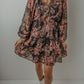 Black Vintage Floral Puff Sleeve V Neck Smock Waist Dress