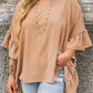 Smoke Gray Plus Size Ruffled Batwing Sleeve V Neck Blouse