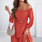 Orange Off Shoulder Balloon Sleeve Cutout Ruffled Maxi Dress