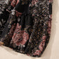 Black Vintage Floral Puff Sleeve V Neck Smock Waist Dress