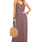 Red Stripe Side Pockets Spaghetti Straps Maxi Dress