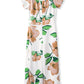 Green Floral Print Off Shoulder Slit Bodycon Midi Dress