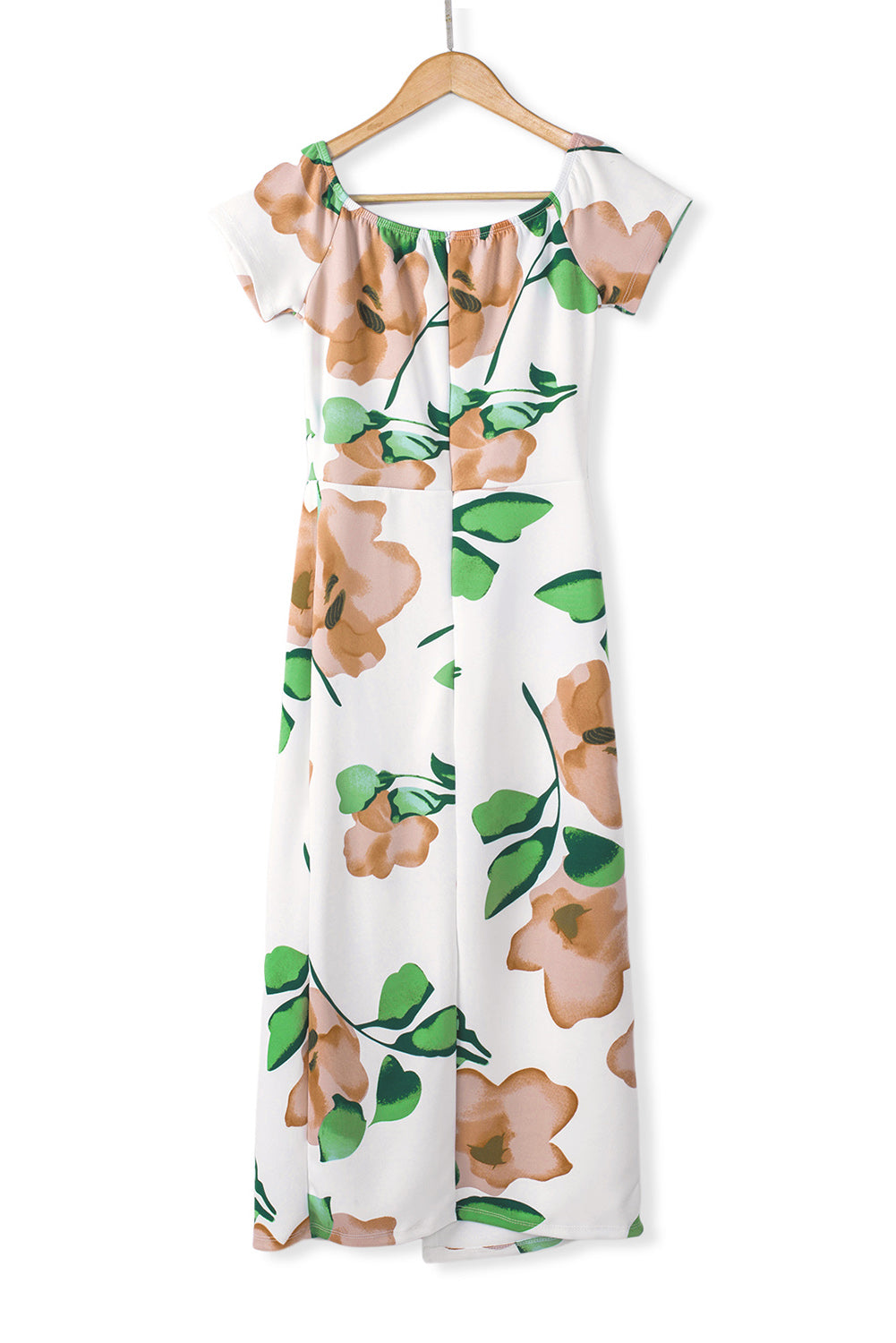 Green Floral Print Off Shoulder Slit Bodycon Midi Dress