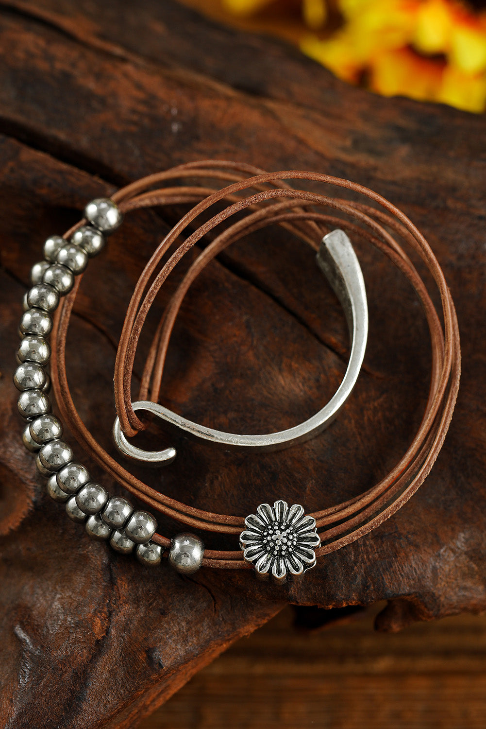 Brown Daisy Beading Alloy Multilayer Bracelet