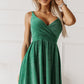 Green Double Straps Metallic Shining Skater Dress