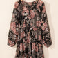 Black Vintage Floral Puff Sleeve V Neck Smock Waist Dress