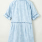 Beau Blue Mineral Wash Ruffled Short Sleeve Buttoned Denim Dress