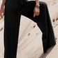 Black Drawstring High Waist Wide Leg Denim Pants