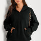 Black Solid Kangaroo Pocket Half Zipper Oversized Hoodie