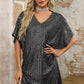 Dark Grey Sequin V Neck Dolman Sleeve Shift Dress