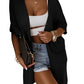 Black Dolman Half Sleeve Pocketed Long Cardigan