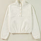 White Fleece Placket Turn-down Collar Drop Shoulder Sweatshirt