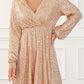 Apricot Wrapped V-neck Sequin Dress