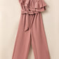 Dusty Pink One Shoulder Ruffle Trim Belted Jumpsuit