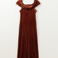 Chestnut Velvet Off Shoulder Pleated Wrap Evening Dress