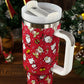 Fiery Red Christmas Print Handled Stainless Steel Tumblers 40oz