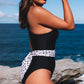 Black Asymmetric Cutout Belted One-piece Swimwear