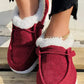 Fiery Red Corduroy Drawstring Plush Slip on Shoes