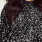 Black Sequined Long Sleeve Crew Neck Cropped Blouse