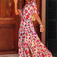 White Floral Print Short Sleeve Buttoned Split Maxi Dress