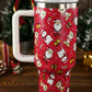 Fiery Red Christmas Print Handled Stainless Steel Tumblers 40oz