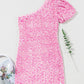 Pink Sequin One Shoulder Puff Sleeve Bodycon Mini Dress