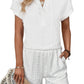 White Eyelet Patterned Textured Shorts Set