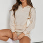 Apricot Casual High Neck Henley Top and Short Outfit