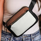 White Leather Colorblock Zipped Removable Clip Crossbody Bag