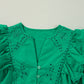 Bright Green Embroidered Ruffled Trim 3/4 Sleeve V Neck Mini Dress