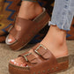 Chestnut Dual Buckle Studded Platform Sandal Slippers