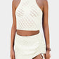 White Hollowed Crochet Cropped 2 Piece Beach Dress