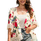 Beige Floral Print Scalloped Lace Splicing Kimono