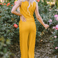 Yellow Crinkled U Neck Tank Top and Wide Leg Pants Set