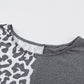 Gray Contrast Solid Leopard Short Sleeve T-shirt Dress with Slits