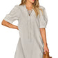 Beige Lace-up V Neck Bubble Sleeve Short Shift Dress