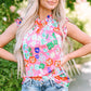 Pink Frilled Collar Floral Vest