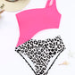 Rose Leopard Patchwork Asymmetric Cutout One Piece Swimsuit