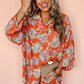 Red Floral Print Lapel Collar Loose Shirt Mini Dress