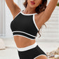 Black Contrast Trim Crisscross Back High Waisted Bikini