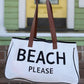 White BEACH PLEASE Print Large Canvas Tote Bag