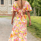 Pink Bohemian Flutter Sleeve Cut out Floral Maxi Dress