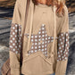 Apricot Floral Patchwork Star Pattern Drawstring Hoodie